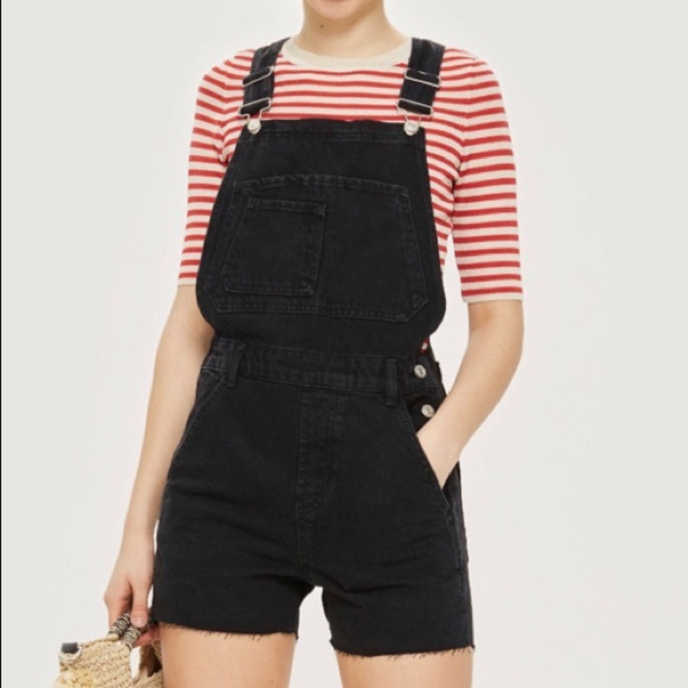 NWT Topshop Moto Black Overalls/Dungarees fits S/M